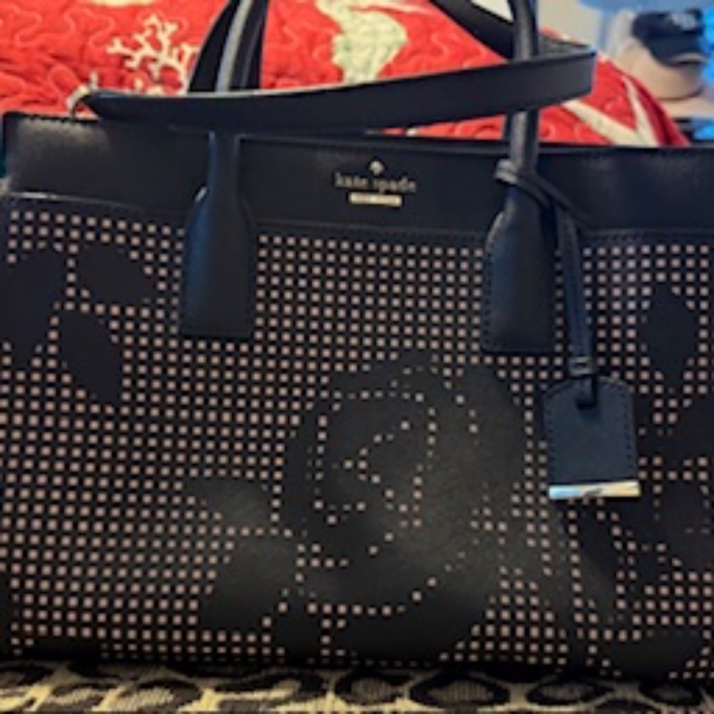 Kate Spade New York Satchel Tote – Black with Rose Cutout Design